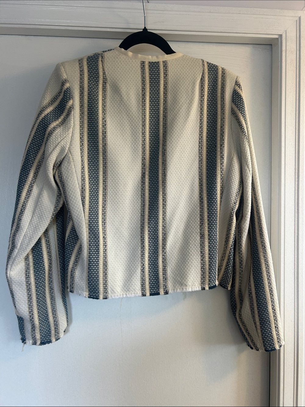 Ulla Johnson Cream and Blue Striped Open-Front Blazer - Picture 5 of 5